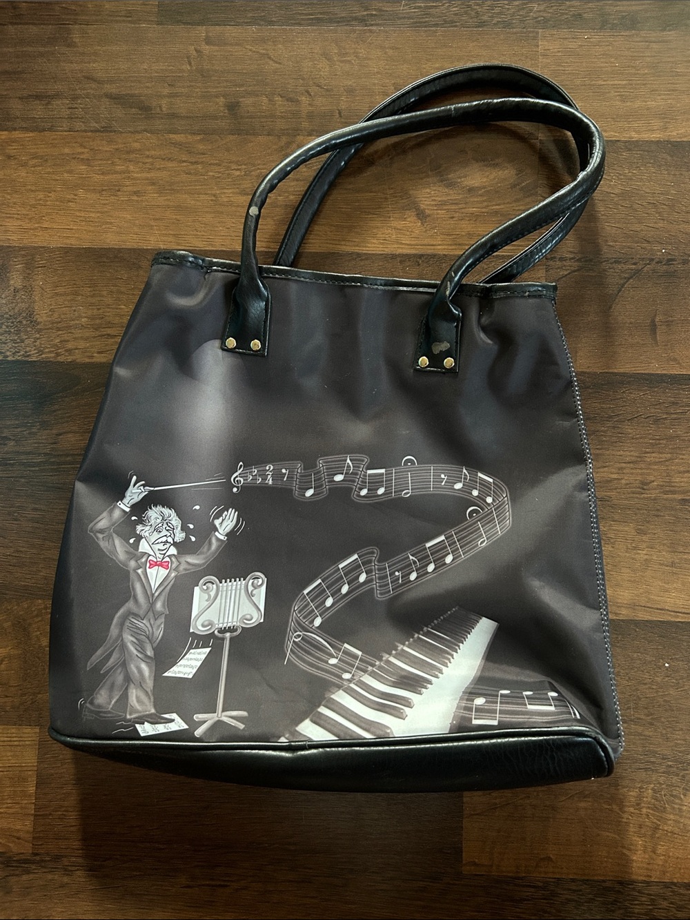 Women’s Black Musical Print Tote Bag - Unbranded